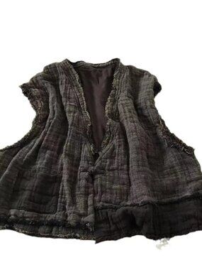 100% Cotton Double Sided Vest, OS, brown/khaki color